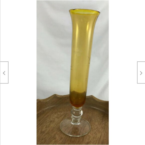 8" Etched Berry & Vine Amber Glass Flower Bud Vase with Clear Base - Picture 2 of 8